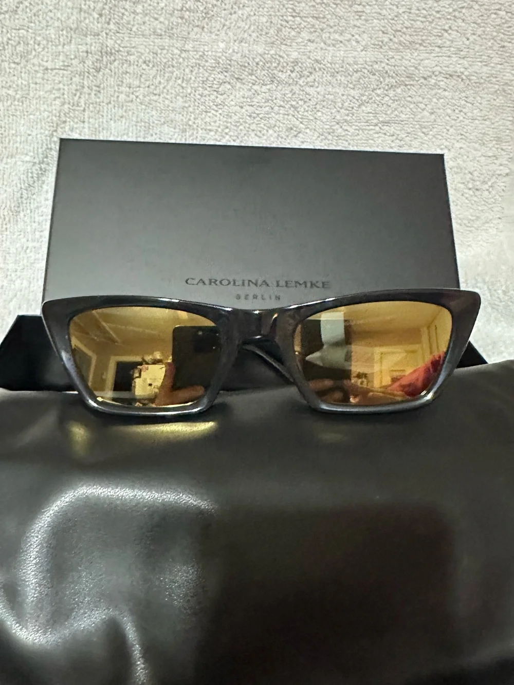 Carolina Lemke Berlin NWT Handmade Gold Mirror Cat Eye Sunglasses CL9023-02